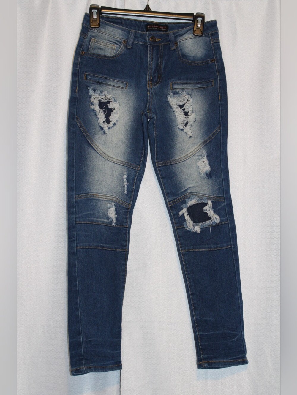 M. Society Boys 14 Distressed Skinny Moto Biker Jeans Dark Wash